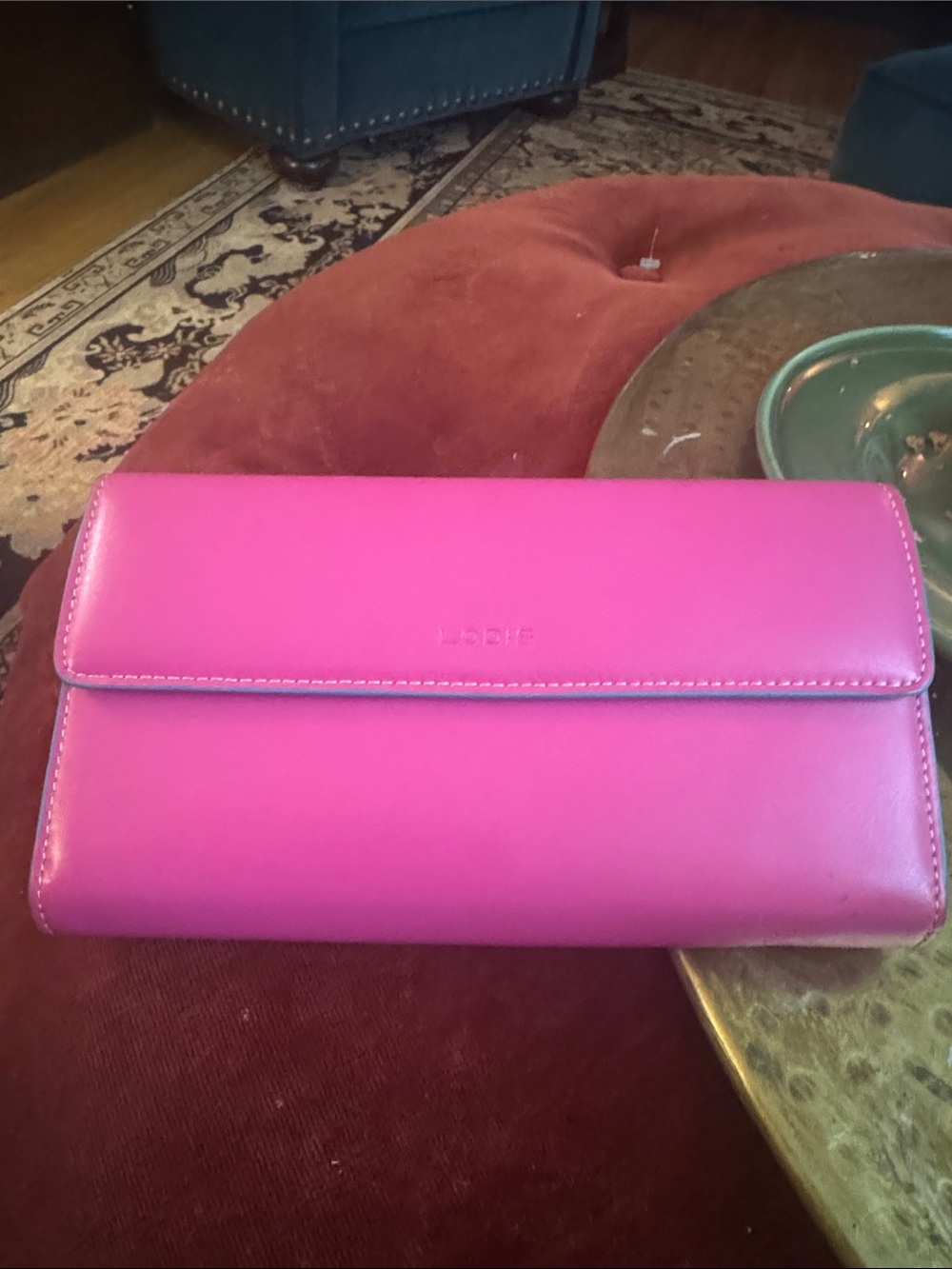 Lodis Bright Pink Leather Flap Clutch
